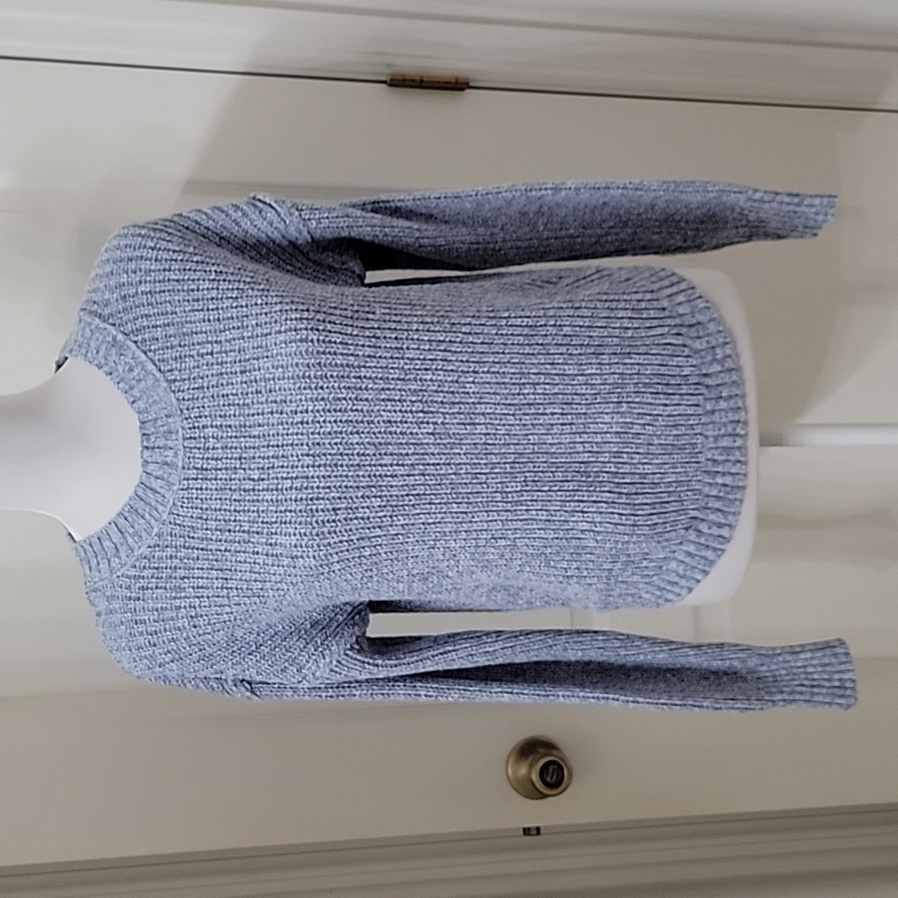SO Size S Blue White Marled Long Sleeve Curved Hem Sweater, Gently Used Cond.